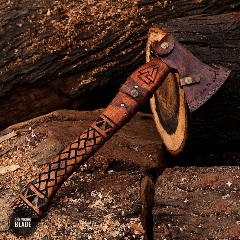 Custom Handmade Viking Axe With Leather Sheath