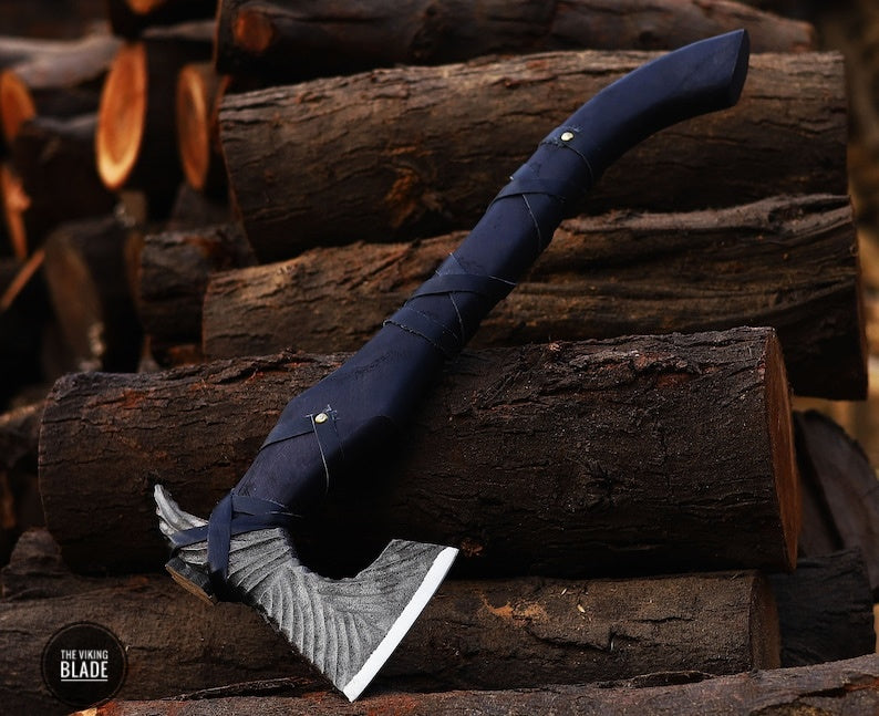 Custom Handmade Viking Axe With Leather Sheath