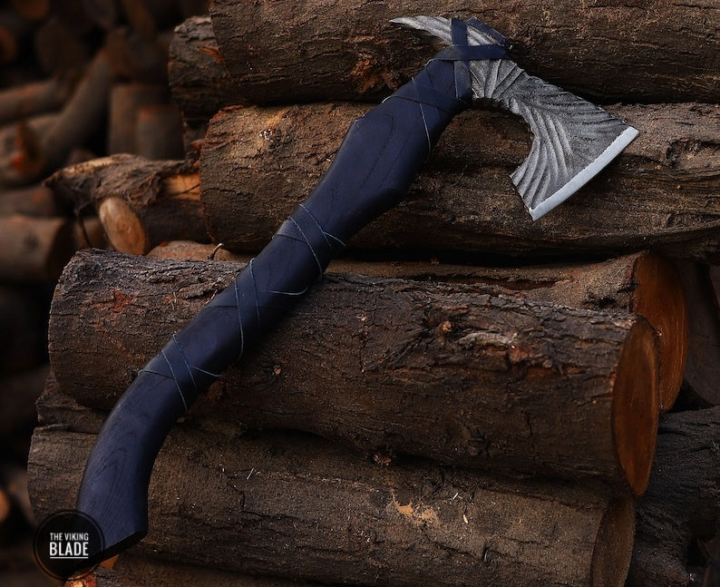 Custom Handmade Viking Axe With Leather Sheath
