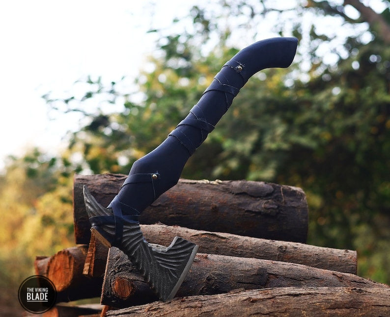 Custom Handmade Viking Axe With Leather Sheath