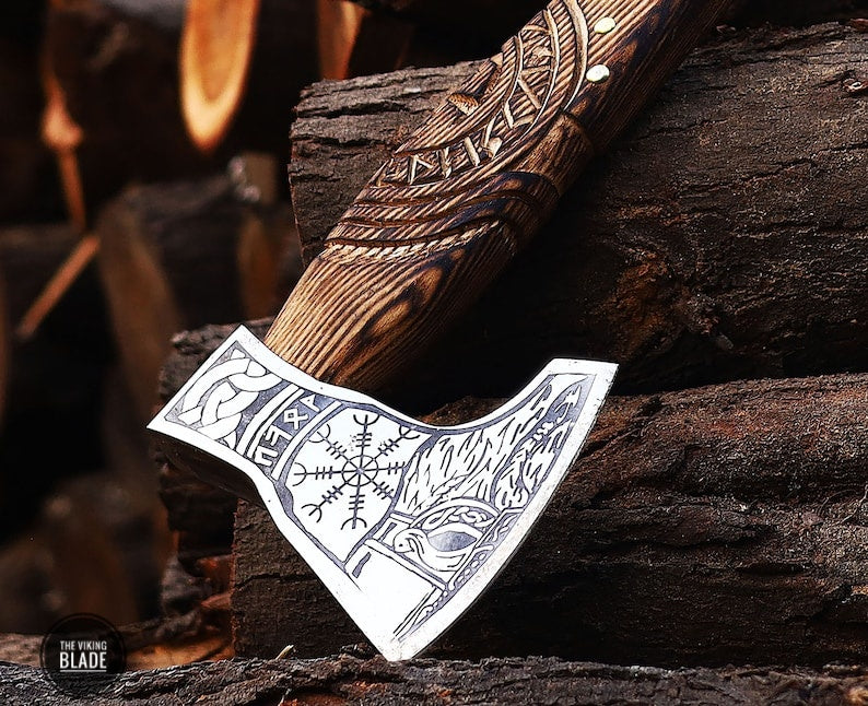 Custom Handmade Viking Axe With Leather Sheath