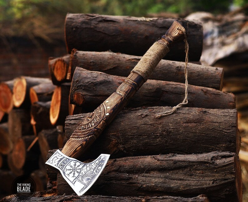 Custom Handmade Viking Axe With Leather Sheath