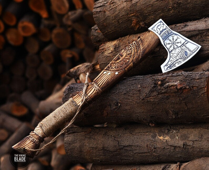 Custom Handmade Viking Axe With Leather Sheath