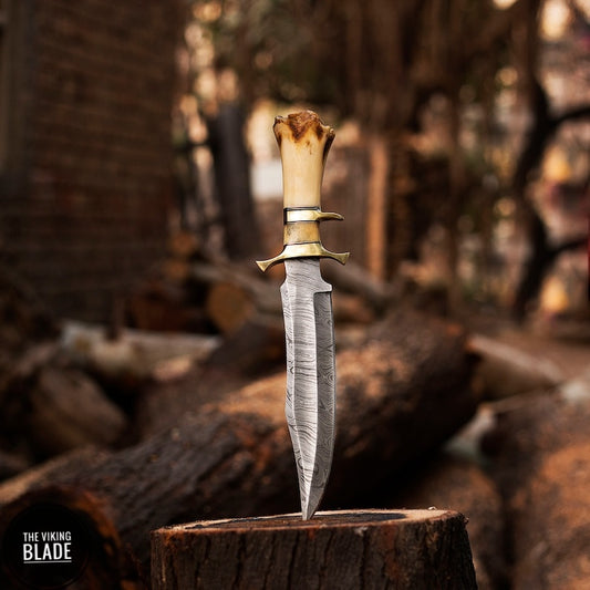 Custom Handmade Damascus Steel Hunting Knife With Leather Sheath
