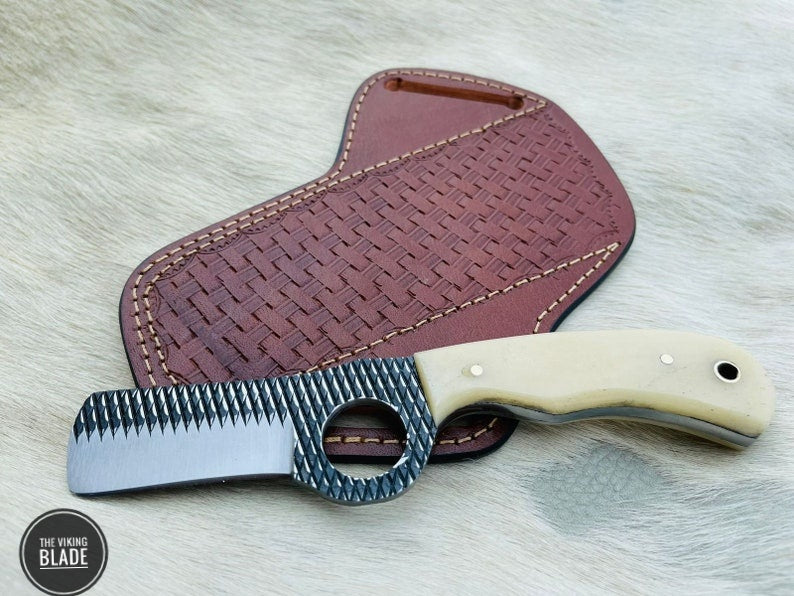 Custom Handmade Rasp steel cowboy bull cutter knife With Leather Sheath