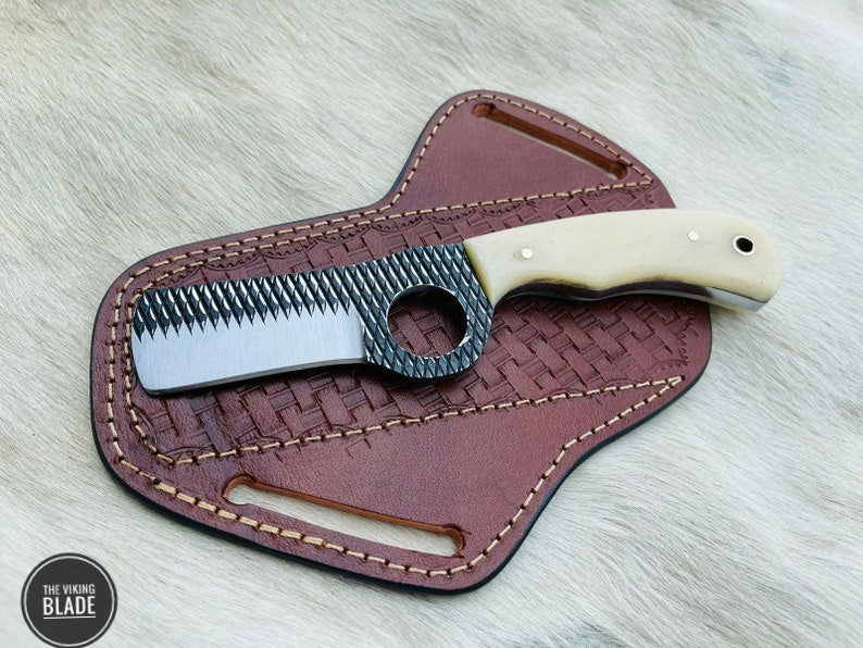 Custom Handmade Rasp steel cowboy bull cutter knife With Leather Sheath