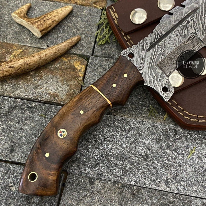 HAND FORGED DAMASCUS STEEL CAMPING TRACKER HUNTING KNIFE WITH SHEATH