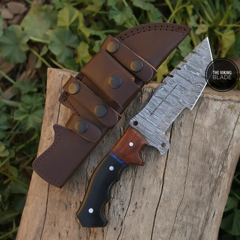 10”Custom Hand Made Forged Damascus Steel Tracker Hunting Camping Knife With Resin & Wood Handle