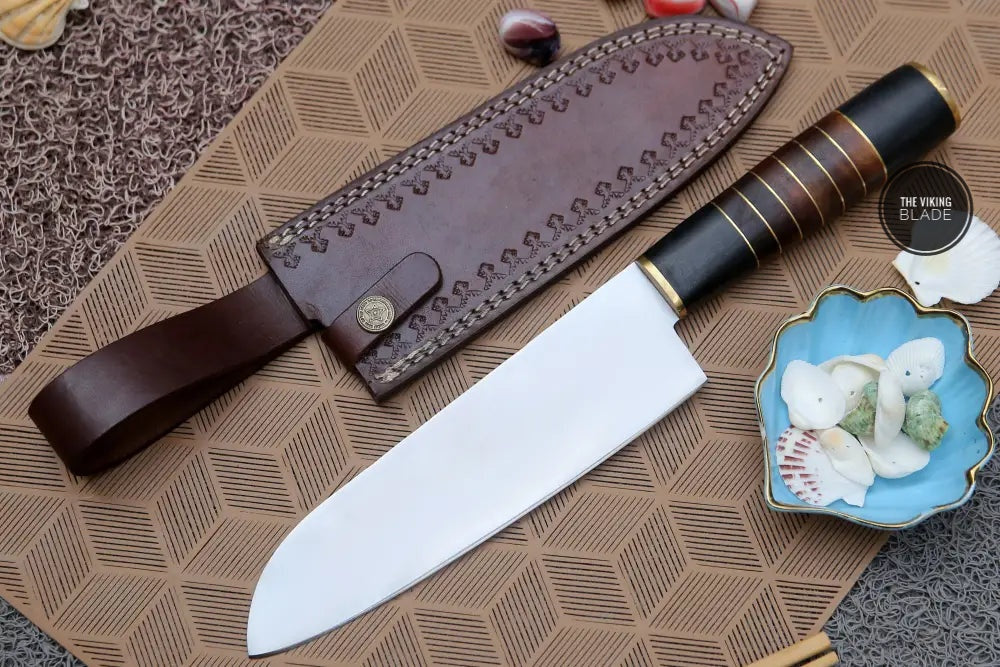 13" Handmade D2 Steel Chef Knife Buffalo Horn Handle with Wood & Brass Spacer