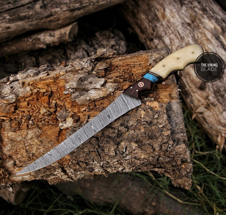 CUSTOM HAND FORGED DAMASCUS STEEL fillet KNIFE