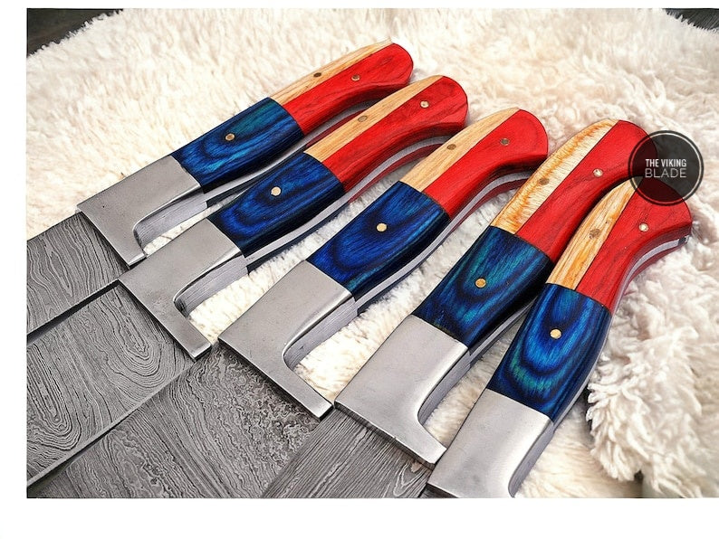 Hand forged Damascus Chef Knife Set Steel bolster With Stained wood Handle