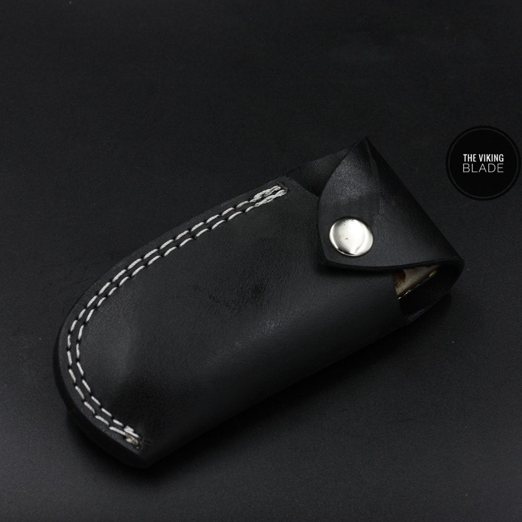 Custom Handmade Damascus Steel Folding Pocket Knife With Leather Pouch