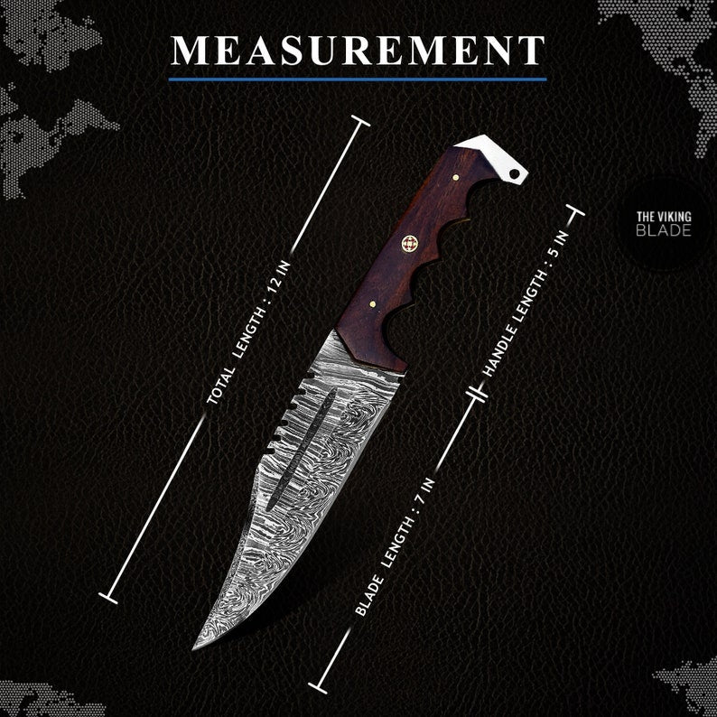 Custom Handmade Damascus Steel Hunting Knife With Leather Sheath
