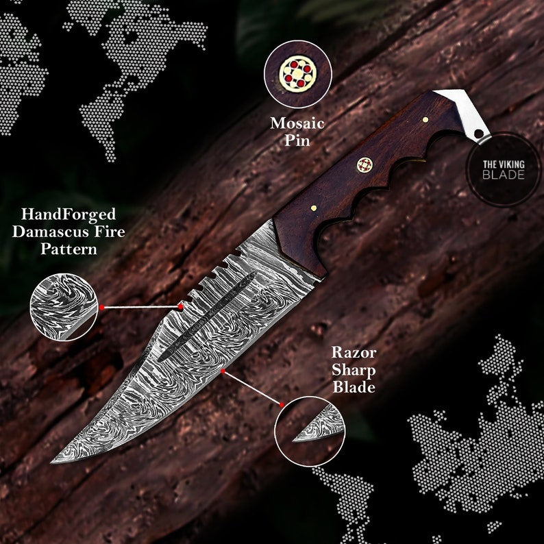 Custom Handmade Damascus Steel Hunting Knife With Leather Sheath