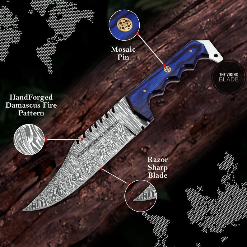 Custom Handmade Damascus Steel Hunting Knife With Leather Sheath
