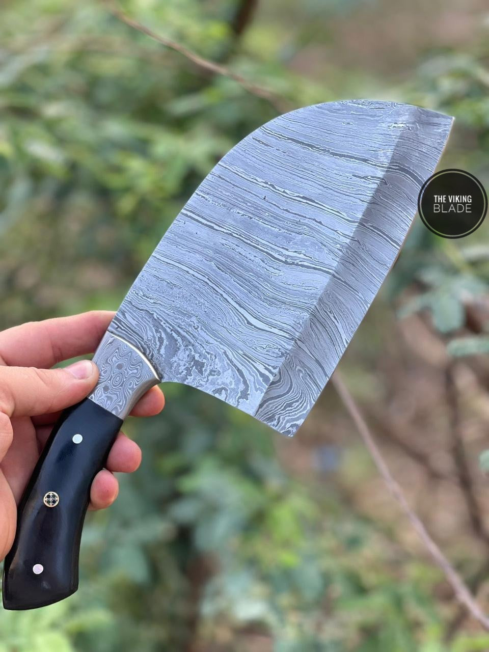 Custom Hand Forged Damascus Steel Cleaver Knife With Sheath