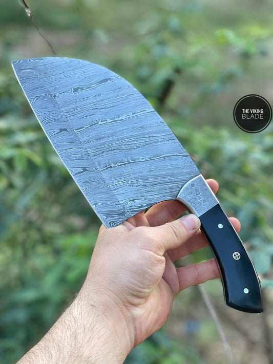 Custom Hand Forged Damascus Steel Cleaver Knife With Sheath
