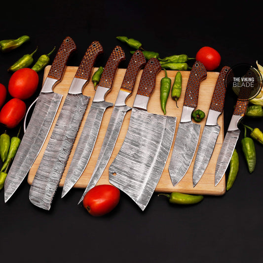 8 Knife kitchen set with custom Small Pattern Honeycomb Handle