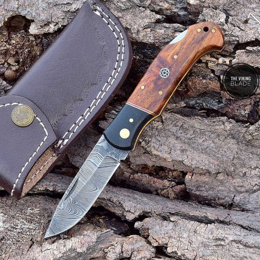Damascus pocket knife handmade folding knife