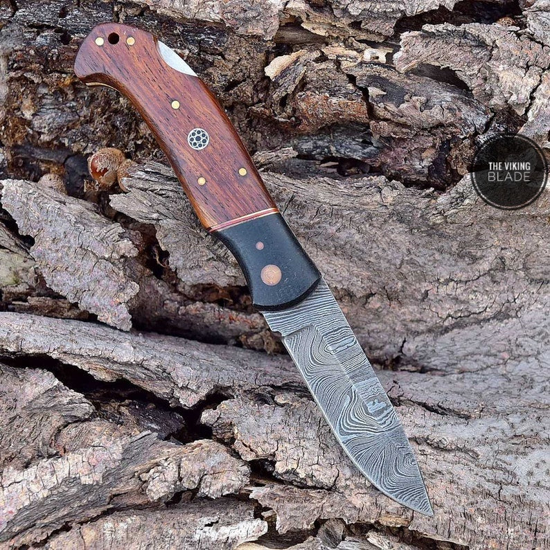 Damascus pocket knife handmade folding knife