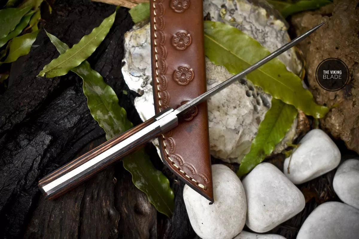 Forged Twist Damascus Tanto Knife Hard Wood Outdoor Gift Steel Bolster