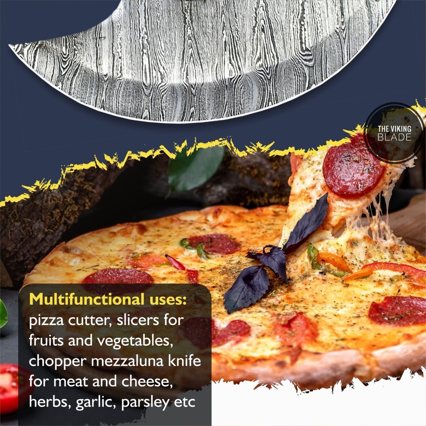 Ulu Knife W/Sheath, HAND FORGED 5.8" Damascus Steel Pizza Cut