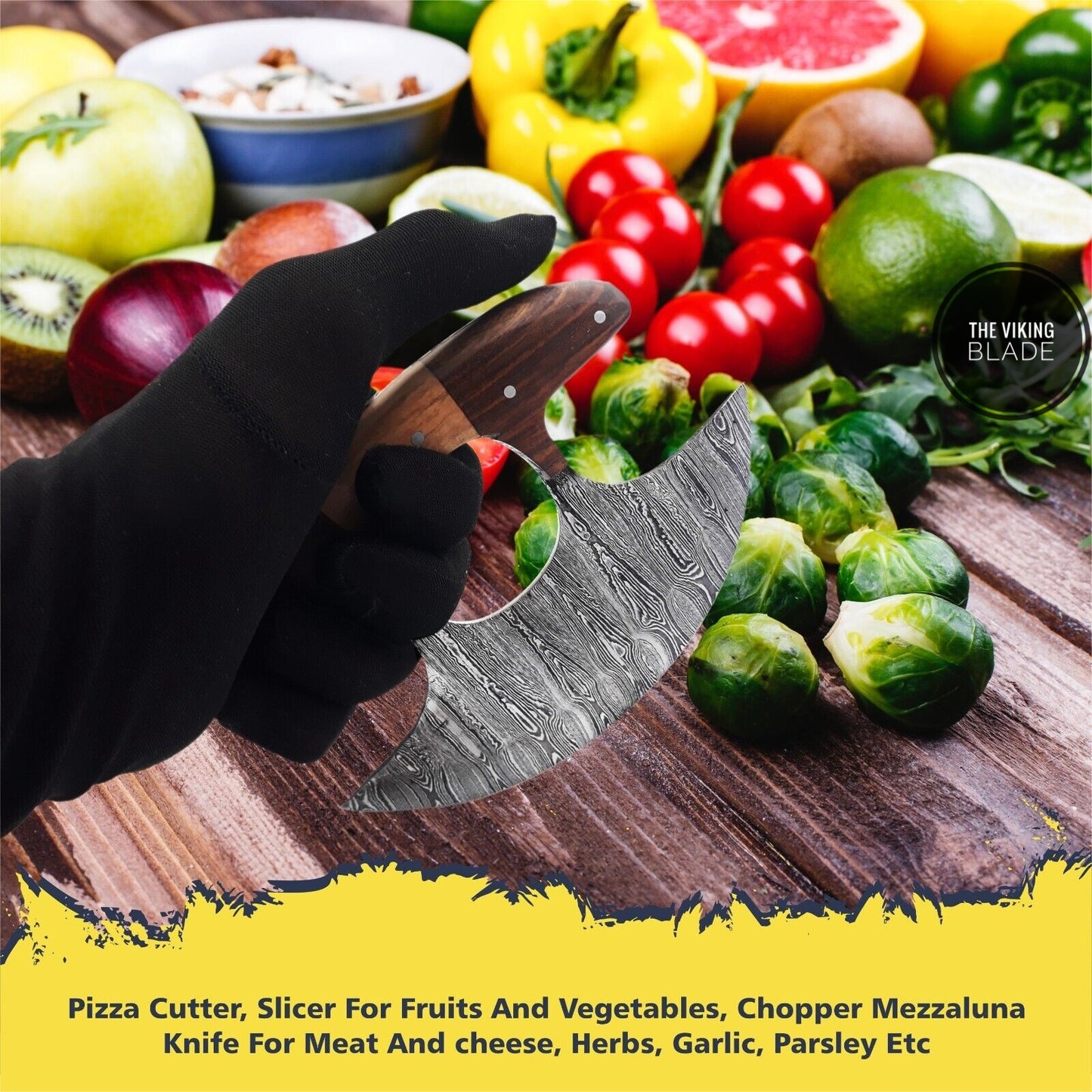 Ulu Knife W/Sheath, HAND FORGED 5.8" Damascus Steel Pizza Cut
