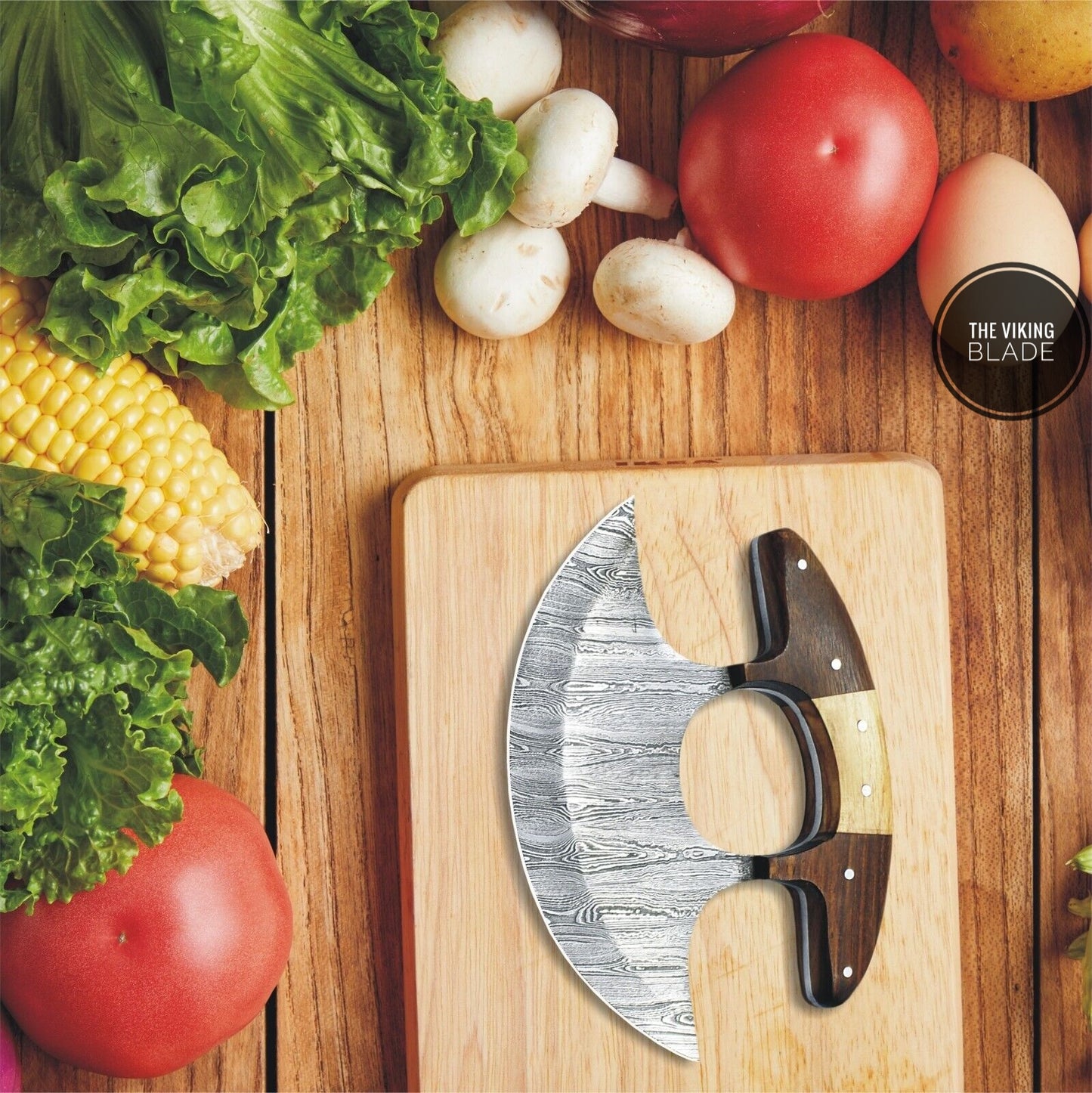 Ulu Knife W/Sheath, HAND FORGED 5.8" Damascus Steel Pizza Cut
