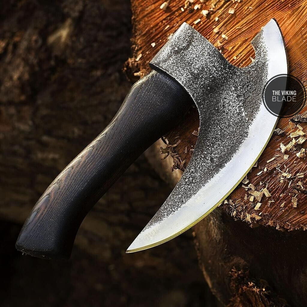HAND FORGED PIZZA CUTTER AXE Camping VALHALLA Bearded Axe Viking Axe W/Sheath