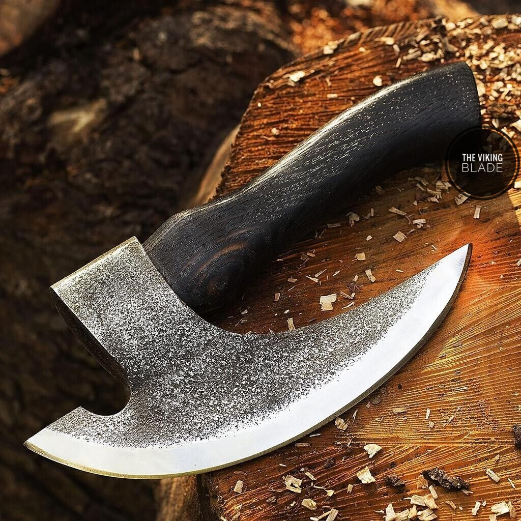 HAND FORGED PIZZA CUTTER AXE Camping VALHALLA Bearded Axe Viking Axe W/Sheath