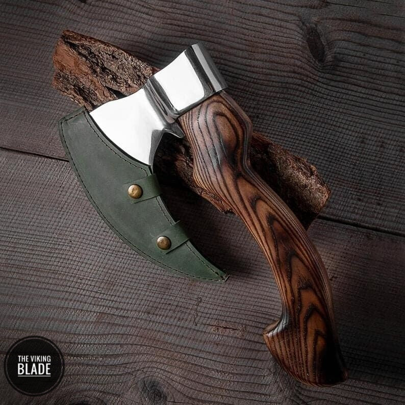 Viking Pizza Axe Beard Axe Pizza Cutter Wood Handle With Leather Sheath