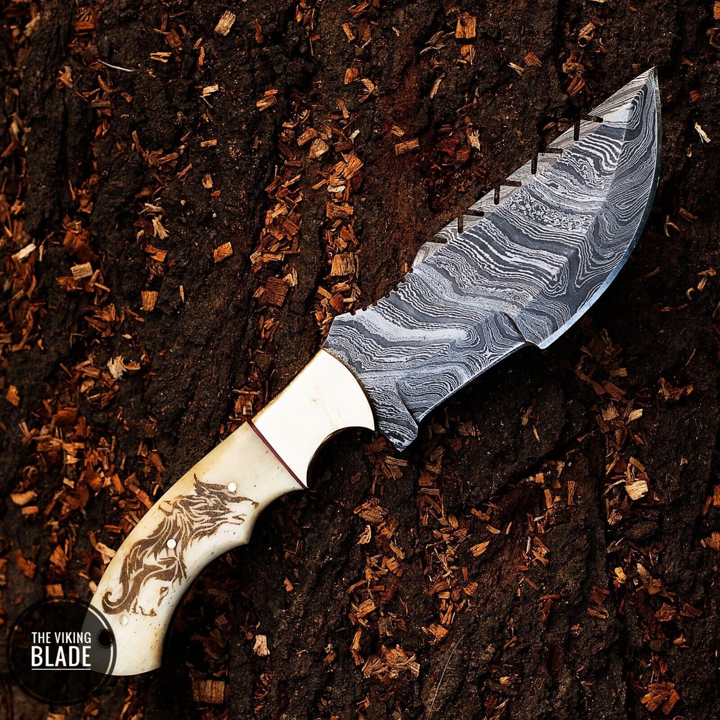 9'' Handmade Damascus Hunting Brass Bolster Tracker Knife W/Sheath
