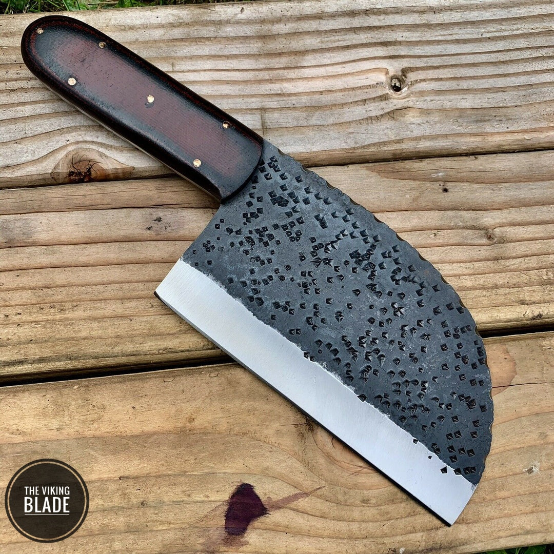 CUSTOM HAND FORGE CHOPPER KNIFE WITH LEATHER SHEATH