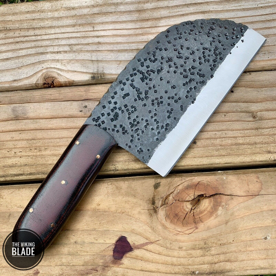 CUSTOM HAND FORGE CHOPPER KNIFE WITH LEATHER SHEATH
