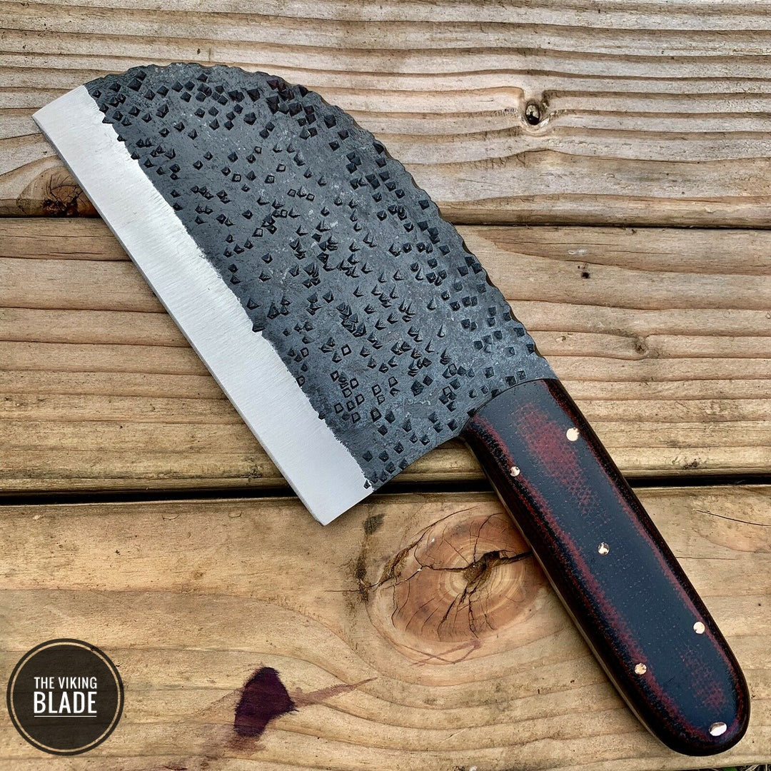 CUSTOM HAND FORGE CHOPPER KNIFE WITH LEATHER SHEATH