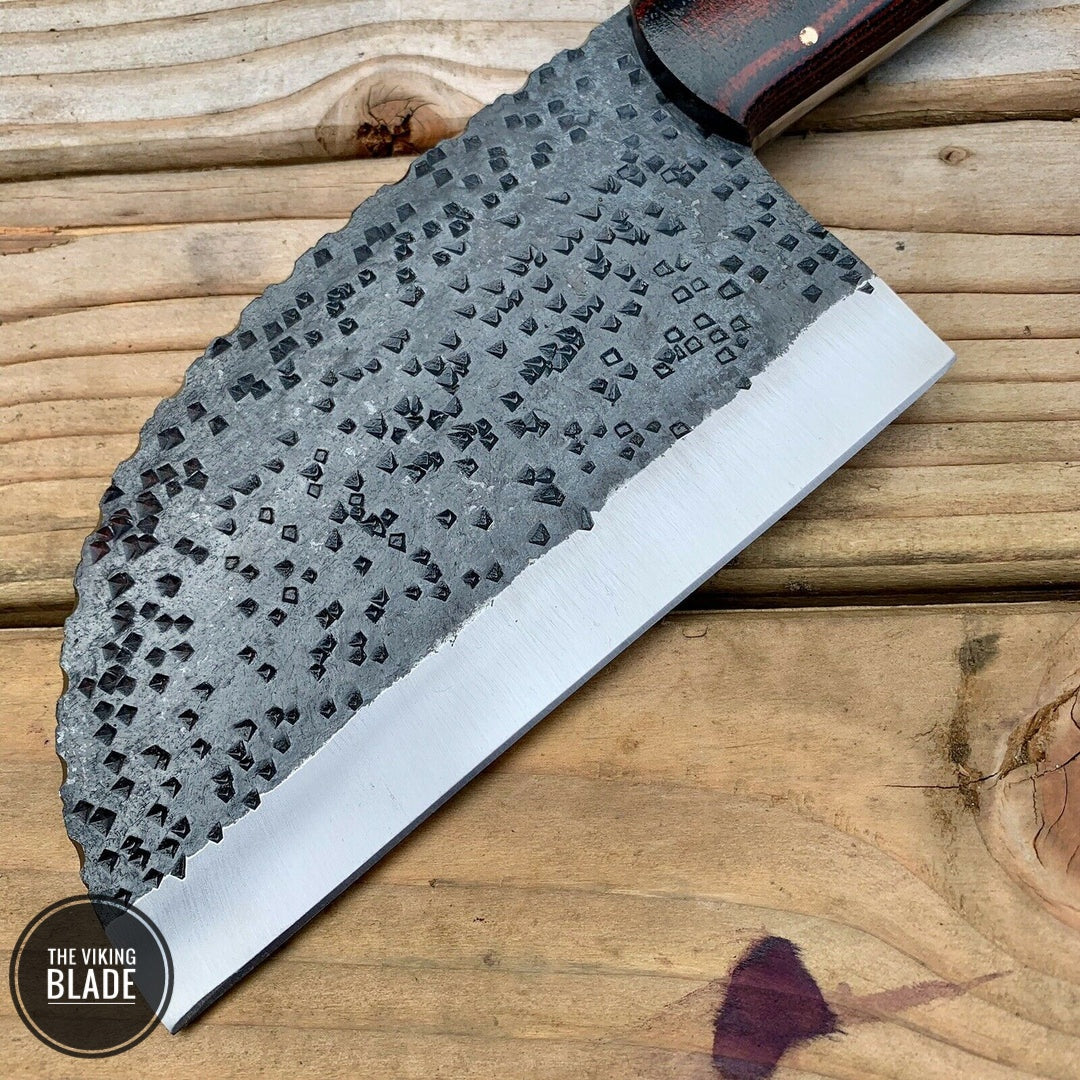 CUSTOM HAND FORGE CHOPPER KNIFE WITH LEATHER SHEATH