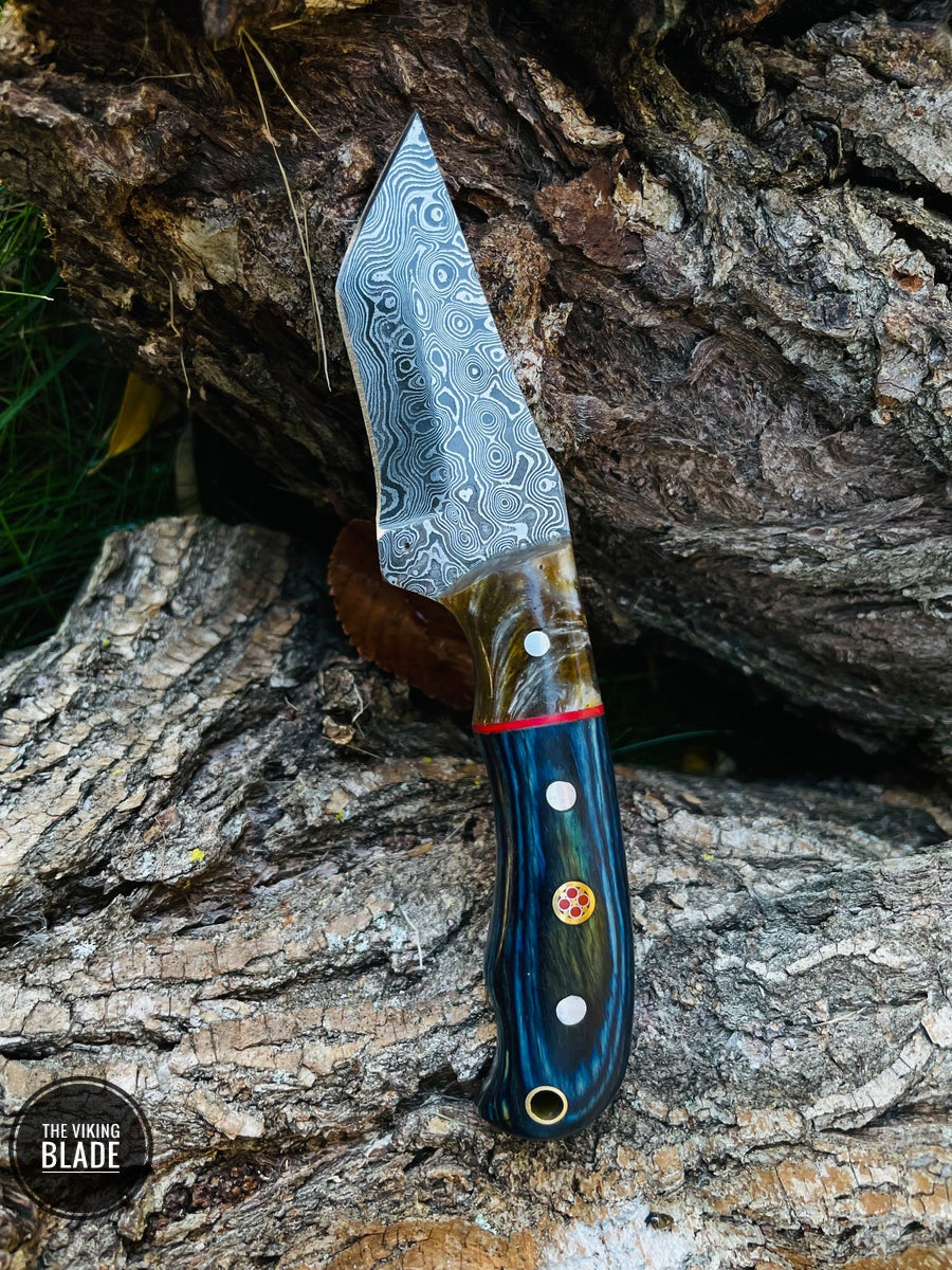 DAMASCUS STEEL EDC STYLE TANTO KNIFE WITH LEATHER SHEATH