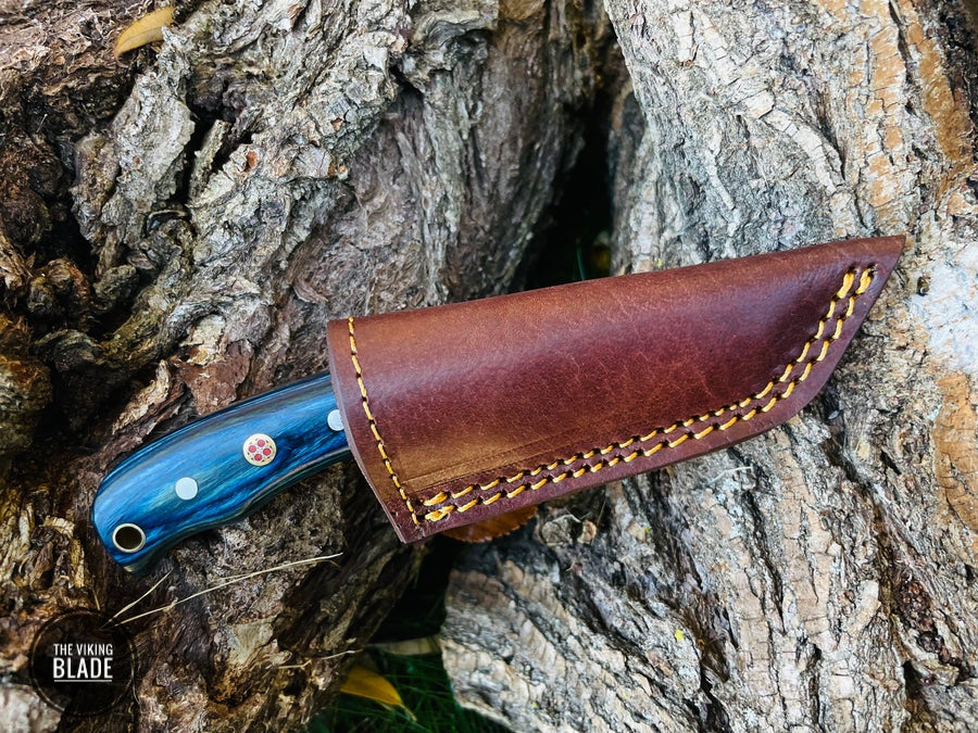 DAMASCUS STEEL EDC STYLE TANTO KNIFE WITH LEATHER SHEATH