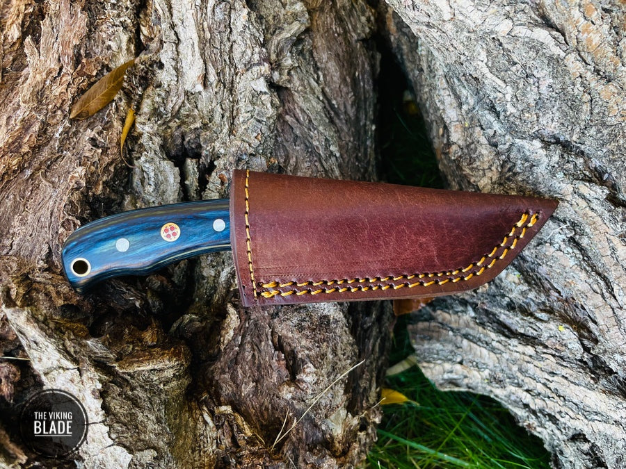 DAMASCUS STEEL EDC STYLE TANTO KNIFE WITH LEATHER SHEATH