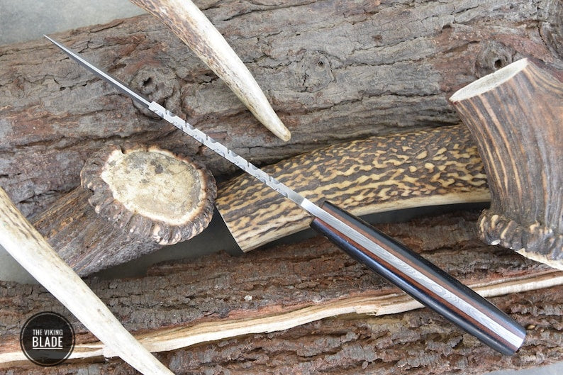 Custom Handmade Damascus Steel Tanto Knife With Leather Sheath