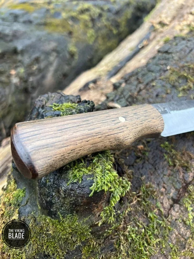 Handmade seax knife, hand forged Viking knife, fixed blade knife with cover