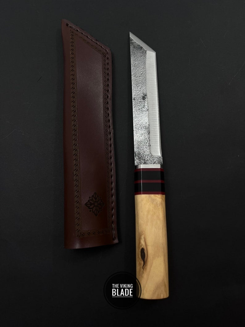 Hand Forged Tanto Knife Japanese Knive Gifts Samurai Knives With Sheath Handmade Knive Hunting Knife Carbon Steel Tanto Knife Gift Knife