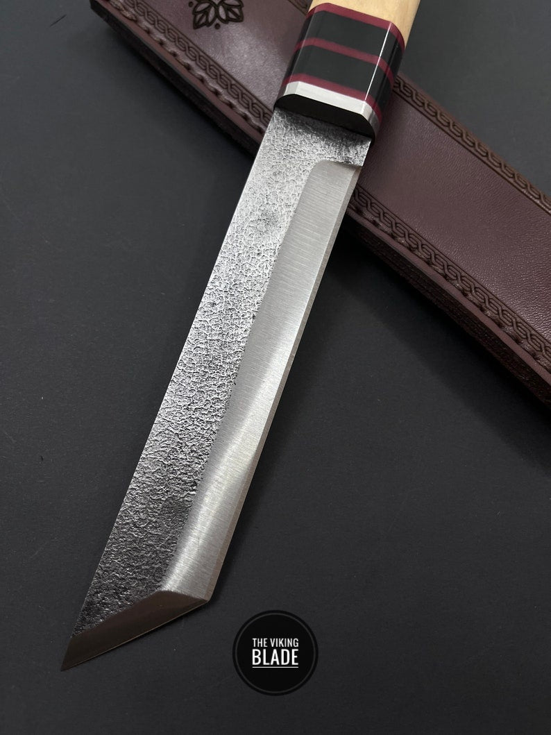 Hand Forged Tanto Knife Japanese Knive Gifts Samurai Knives With Sheath Handmade Knive Hunting Knife Carbon Steel Tanto Knife Gift Knife