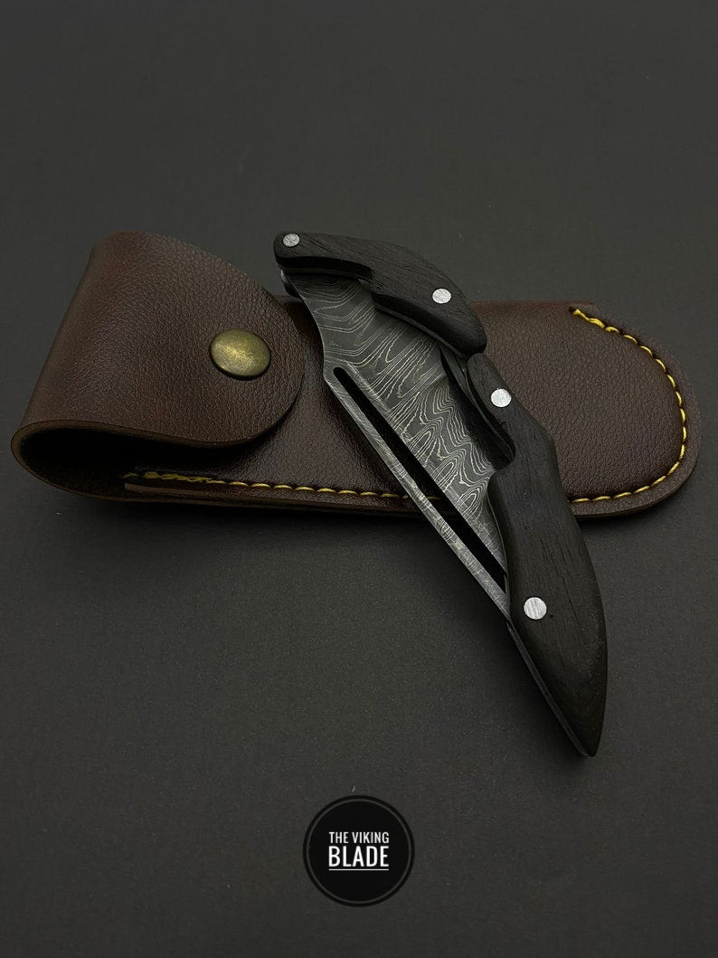Collectible Knife Damascus Custom Engraved Folding Knife Pocket Knife and Case Custom Gift For Men Hunting Gift For Him, Groomsmen Knife