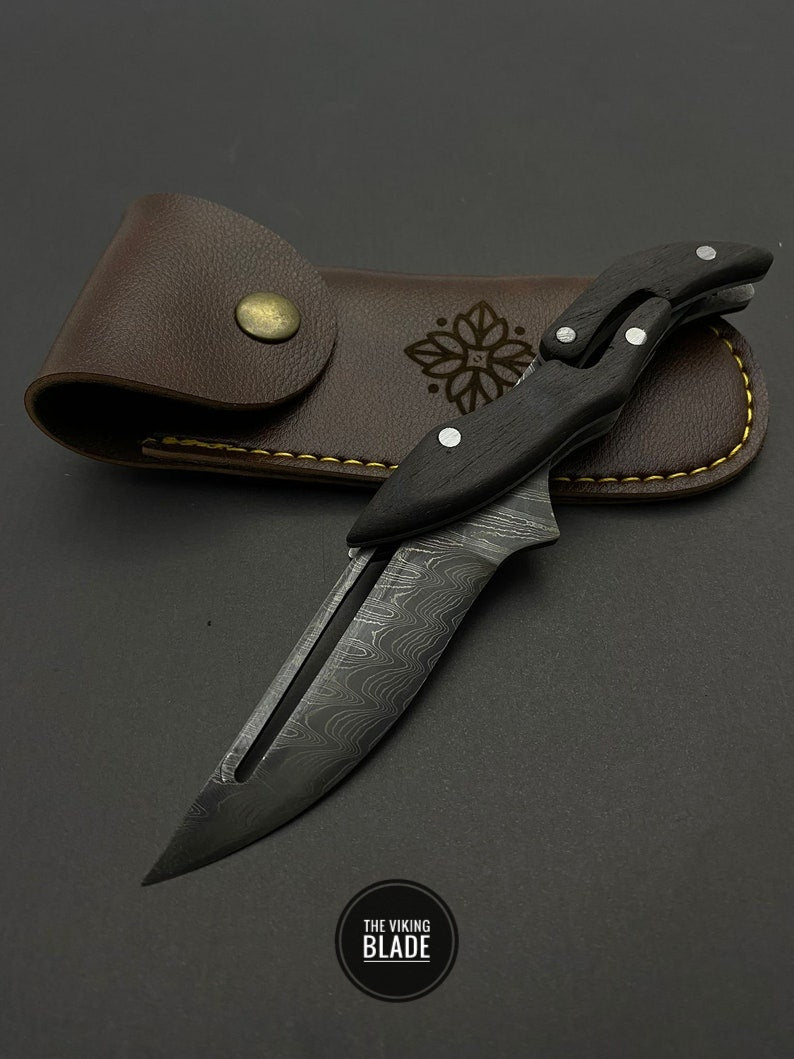 Collectible Knife Damascus Custom Engraved Folding Knife Pocket Knife and Case Custom Gift For Men Hunting Gift For Him, Groomsmen Knife