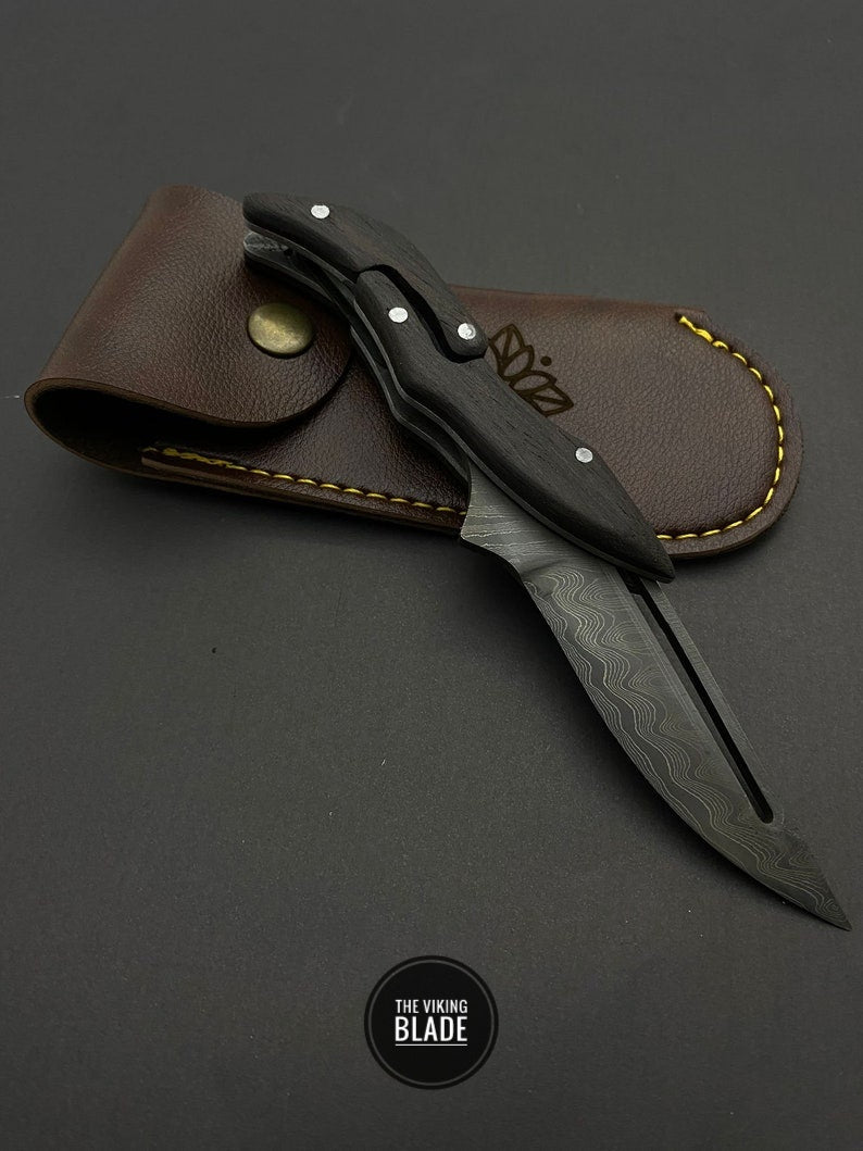 Collectible Knife Damascus Custom Engraved Folding Knife Pocket Knife and Case Custom Gift For Men Hunting Gift For Him, Groomsmen Knife