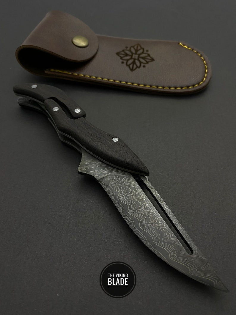 Collectible Knife Damascus Custom Engraved Folding Knife Pocket Knife and Case Custom Gift For Men Hunting Gift For Him, Groomsmen Knife