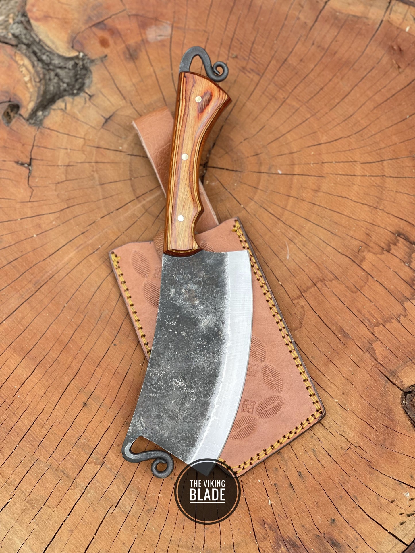 Custom Hand Forged Carbon Steel Cleaver Chef Fixed Blade Knife With Leather Sheath