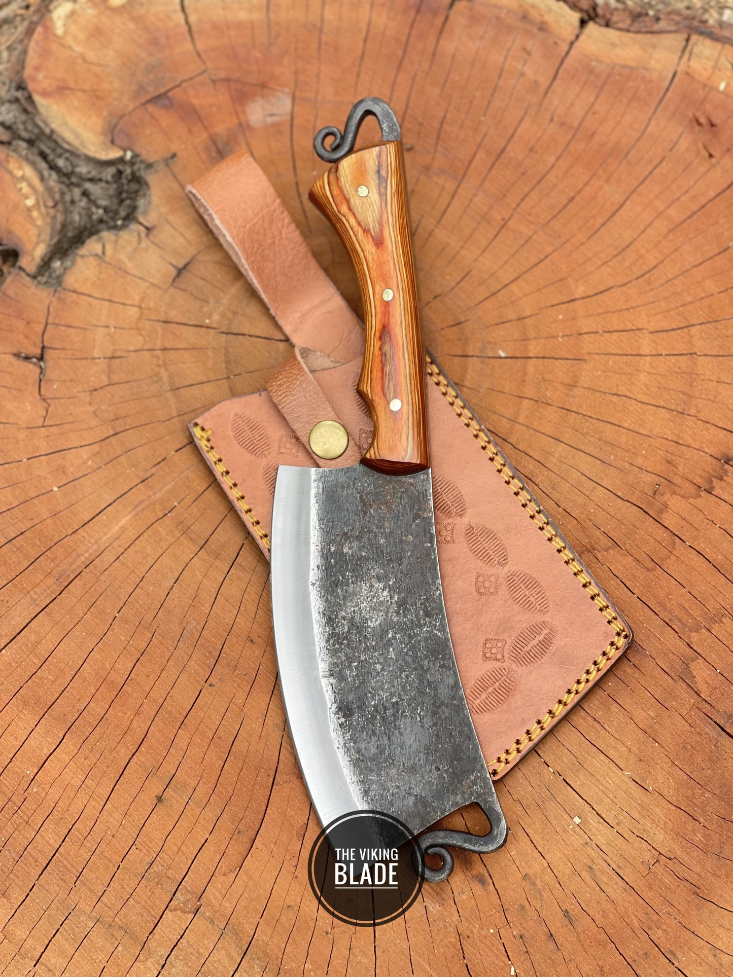 Custom Hand Forged Carbon Steel Cleaver Chef Fixed Blade Knife With Leather Sheath