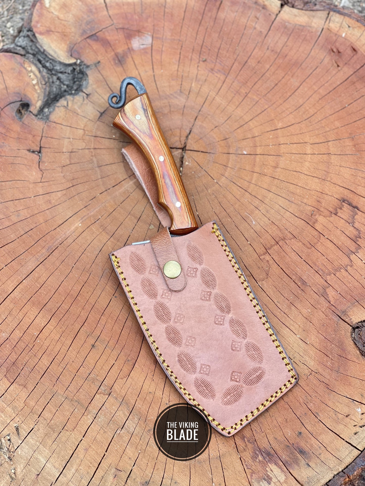 Custom Hand Forged Carbon Steel Cleaver Chef Fixed Blade Knife With Leather Sheath